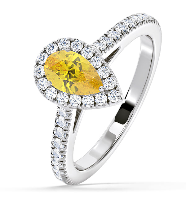Diana Yellow Lab Diamond Pear Halo Ring 1.00ct in 18K White Gold - Elara Collection